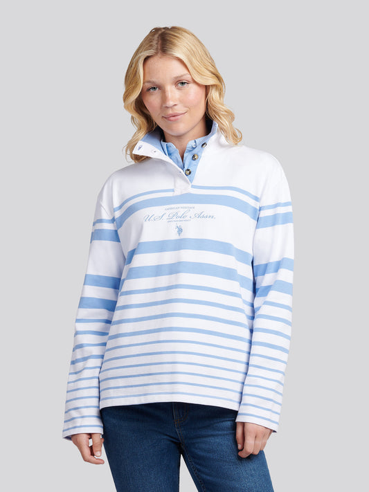 Womens Premium Graphic Stripe Funnel Neck Top in Vista Blue