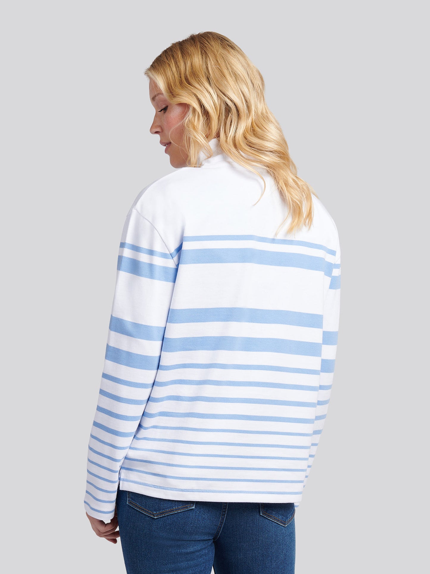 Womens Premium Graphic Stripe Funnel Neck Top in Vista Blue