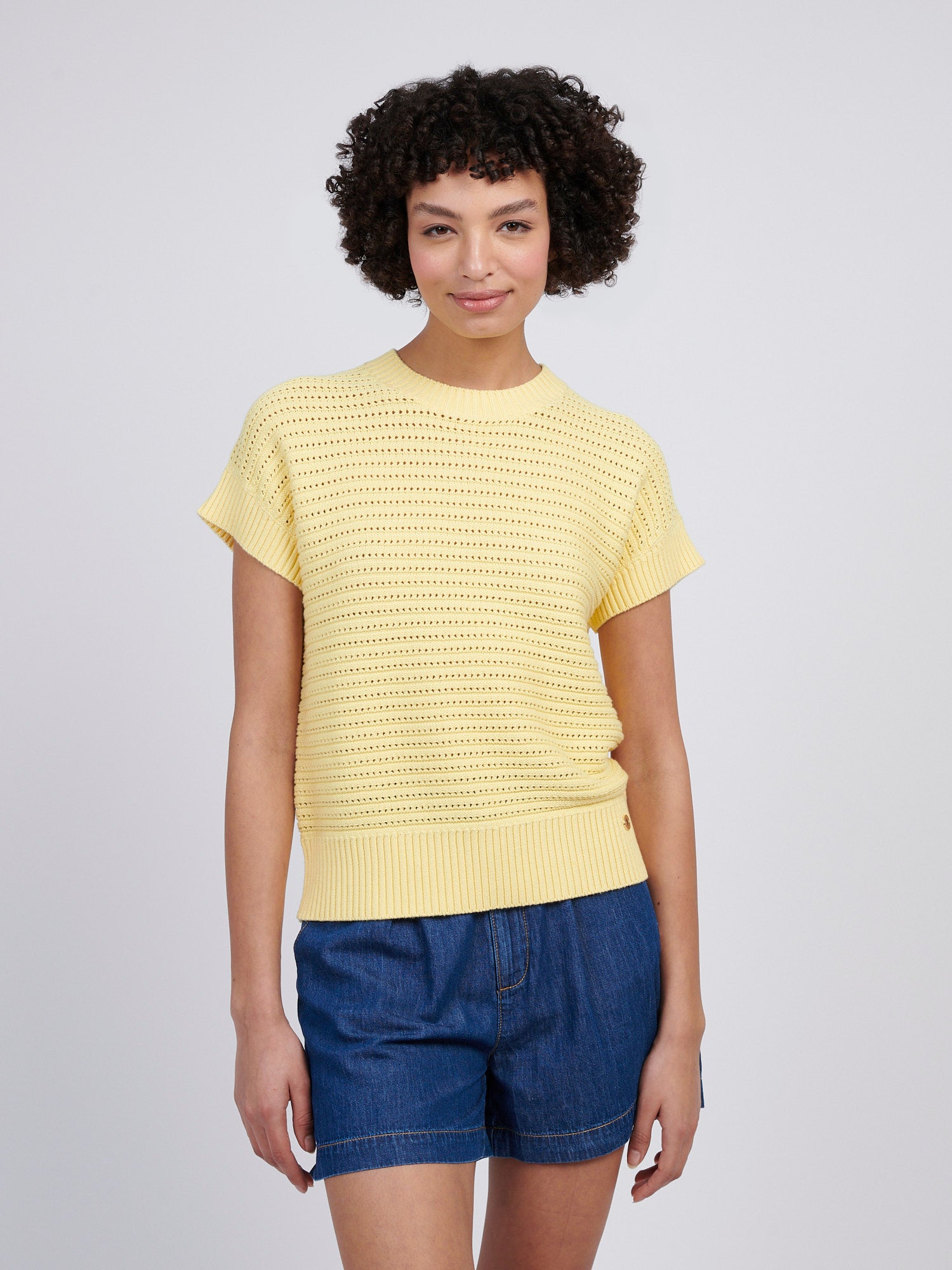 short sleeve open knit sweaters