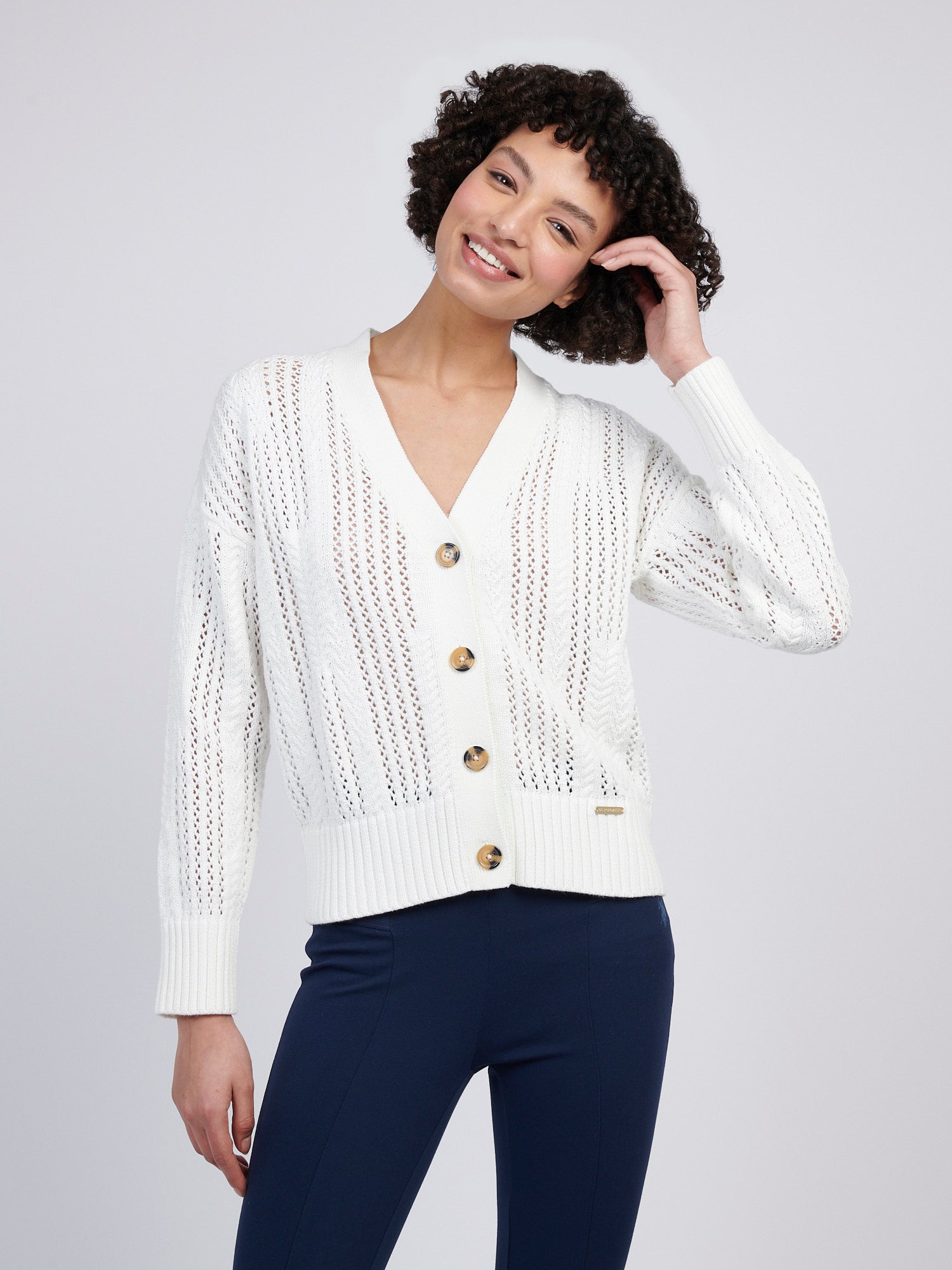 Womens Open Knit Cable Cardigan in Marshmallow – Polo Assn