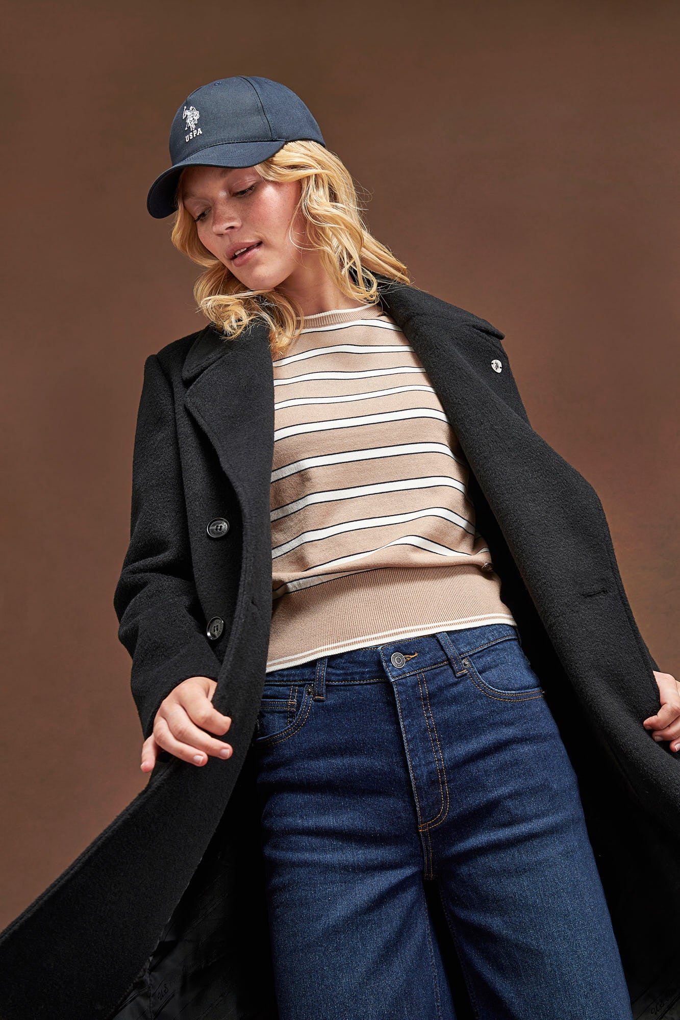 Womens Stripe Short Sleeve Jumper in Natural