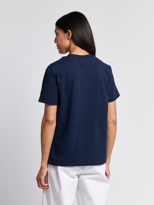 Womens Double Horsemen Print Crew Neck T-Shirt in Navy Iris