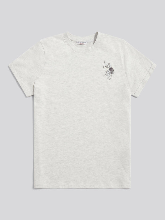 Womens Large Tonal Double Horsemen T-Shirt in Light Grey Marl