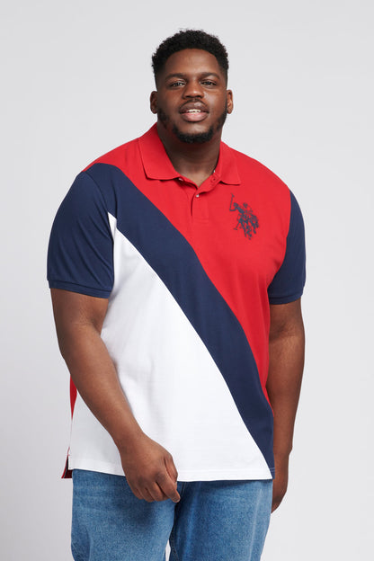 Mens Big & Tall Angled Cut & Sew Polo Shirt in Haute Red