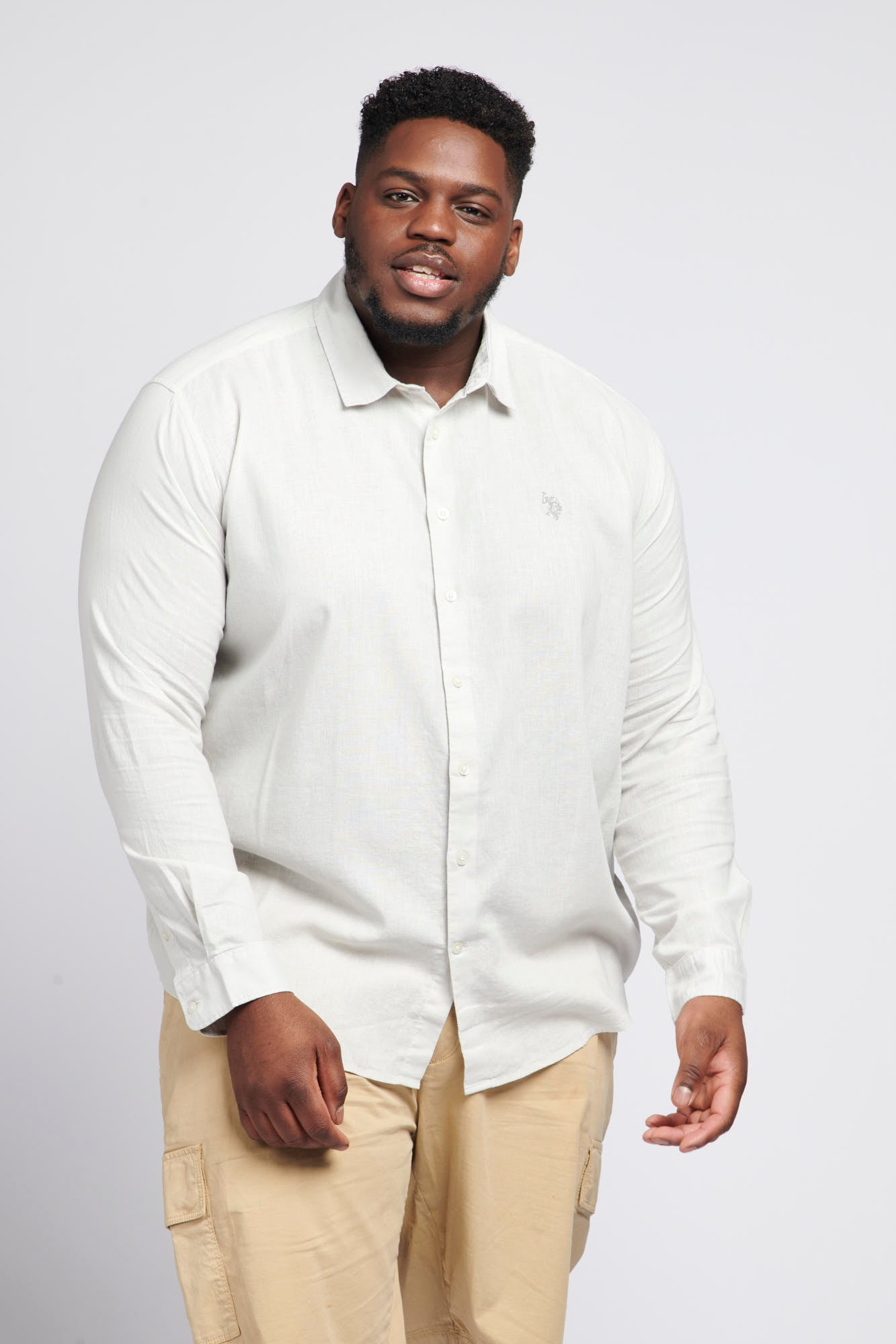 Mens Big & Tall Linen Blend Long Sleeve Shirt in Oyster Mushroom