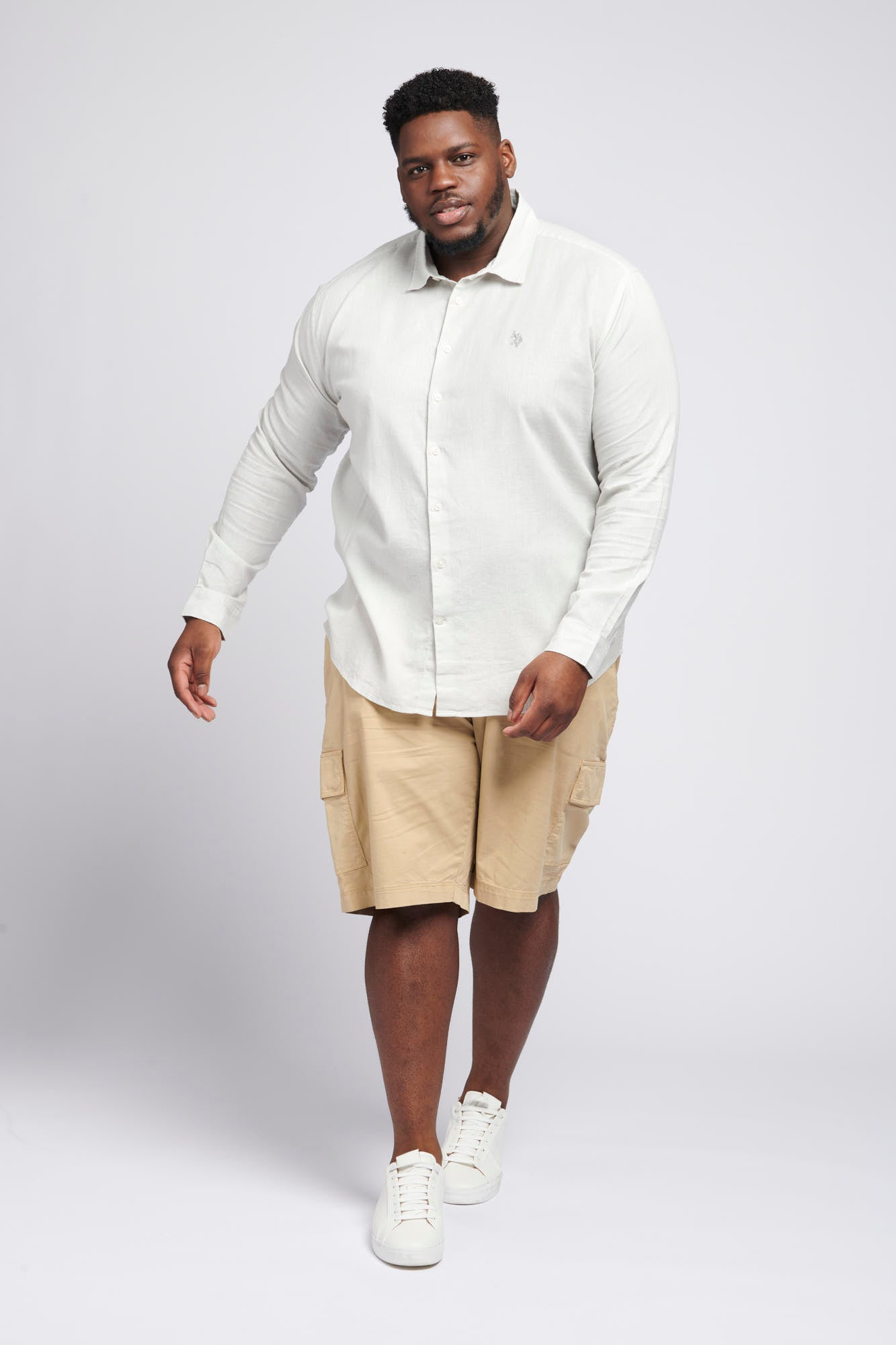 Mens Big & Tall Linen Blend Long Sleeve Shirt in Oyster Mushroom