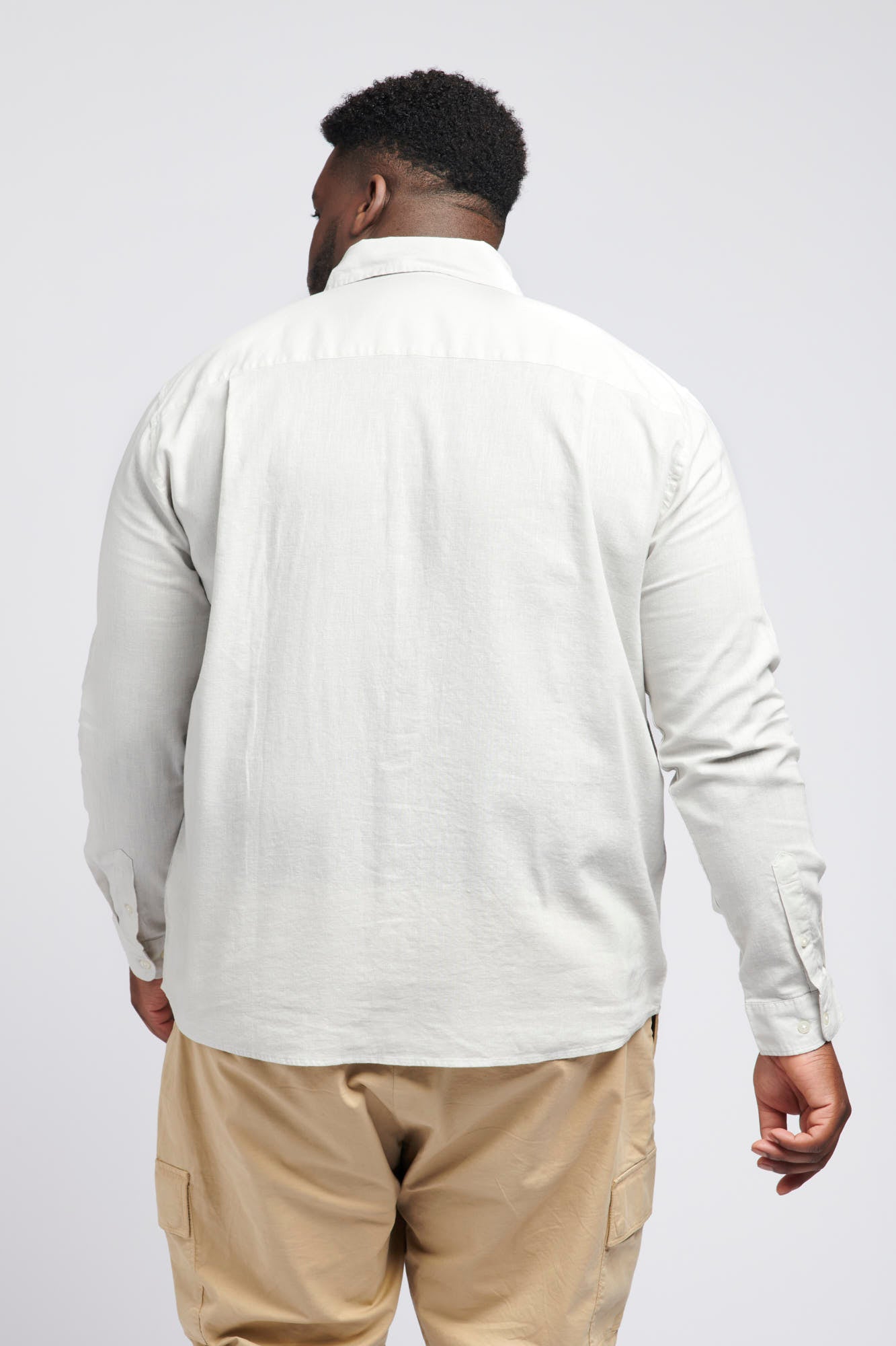 Mens Big & Tall Linen Blend Long Sleeve Shirt in Oyster Mushroom