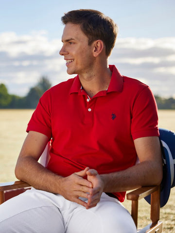 Boys Double Horsemen Polo Shirt in Haute Red