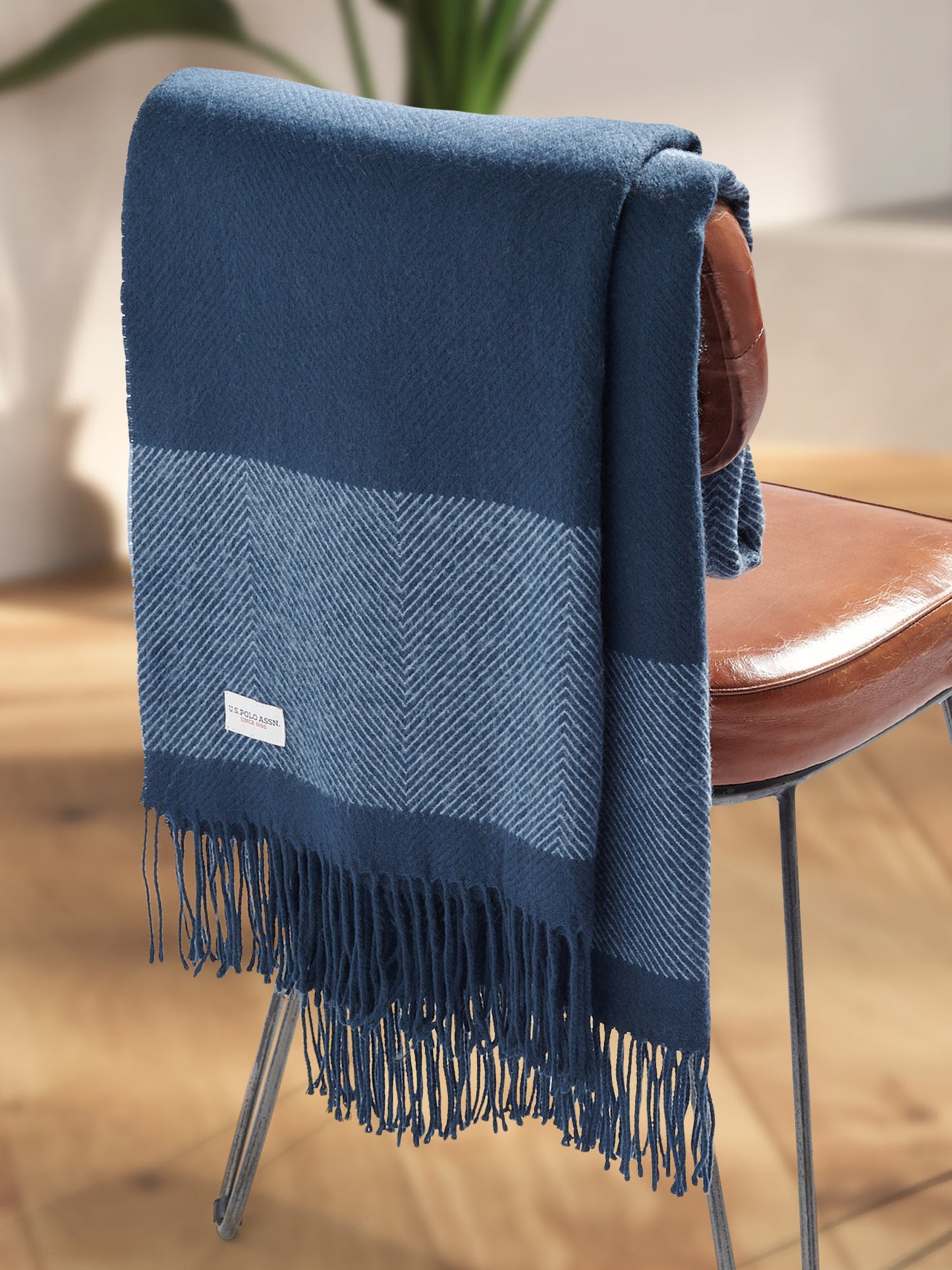 Tonal Herringbone Throw in Navy Iris