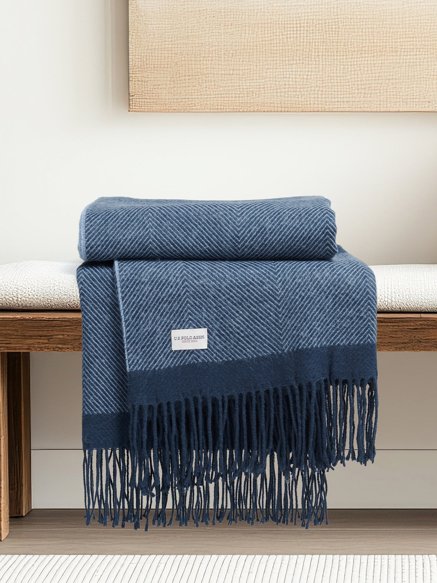 Tonal Herringbone Throw in Navy Iris