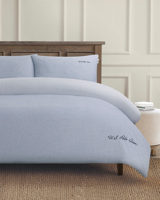 Pure Cotton Chambray Duvet Set in True Navy