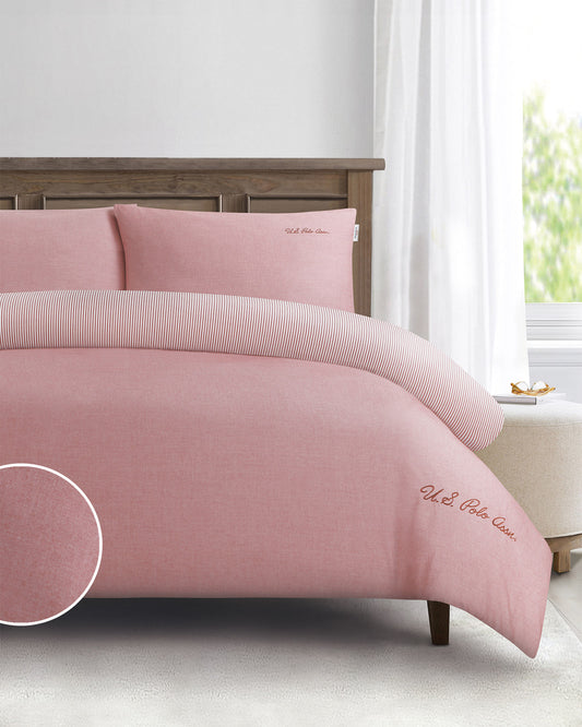 Pure Cotton Chambray Duvet Set in Haute Red