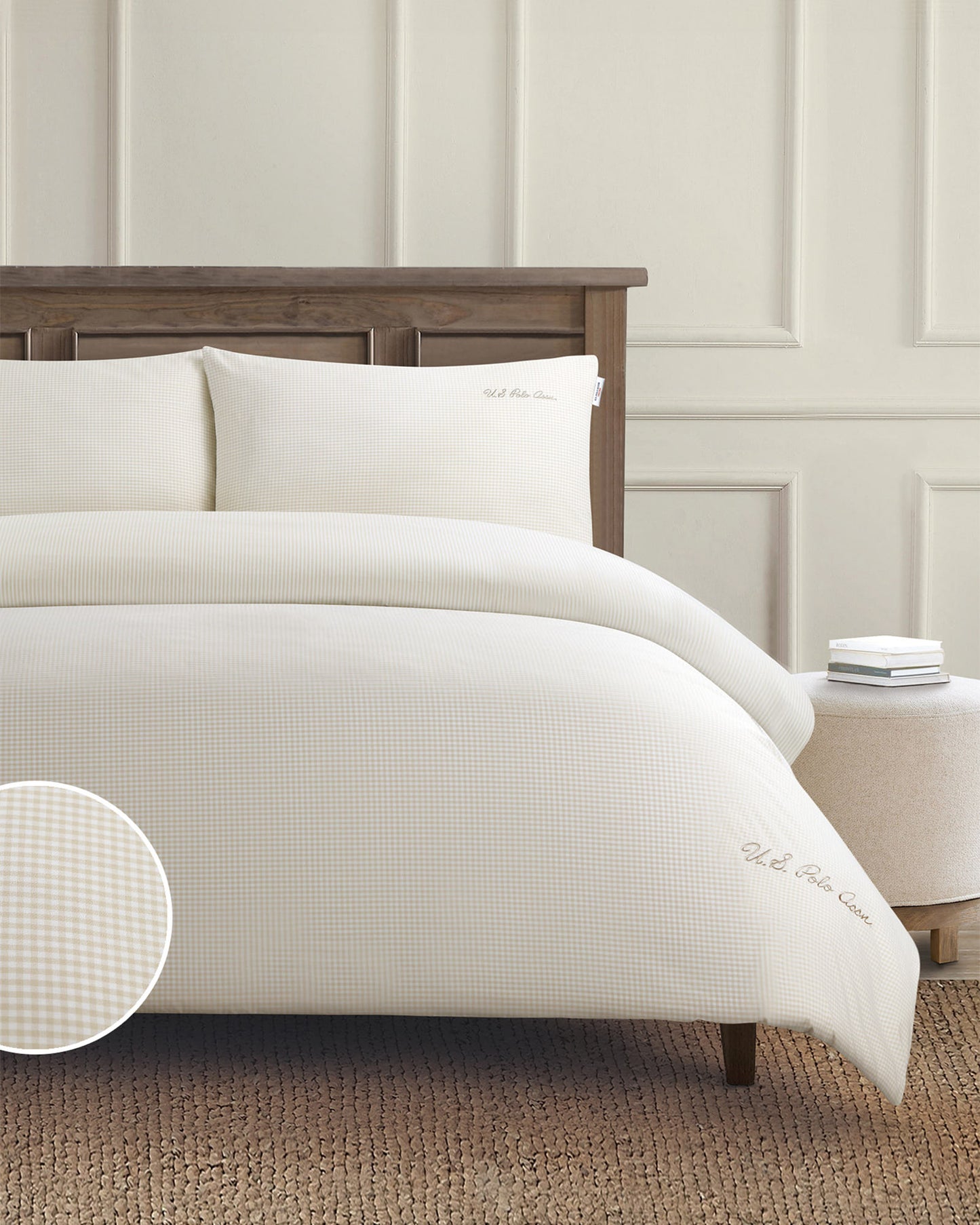 Pure Cotton Check Duvet Set in Oatmeal