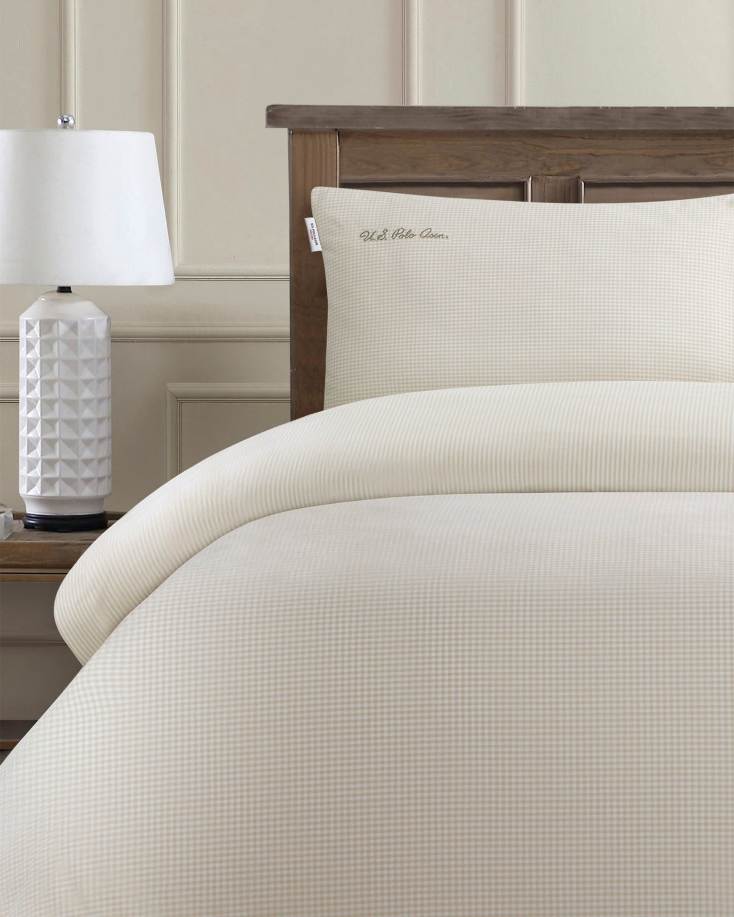 Pure Cotton Check Duvet Set in Oatmeal