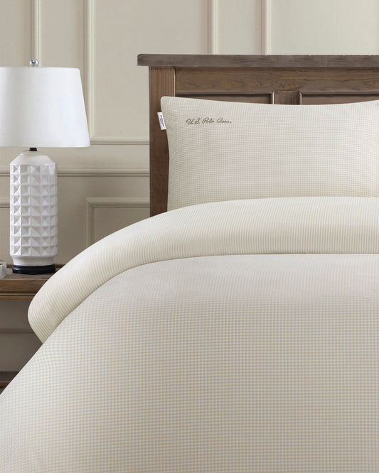 Pure Cotton Check Duvet Set in Oatmeal