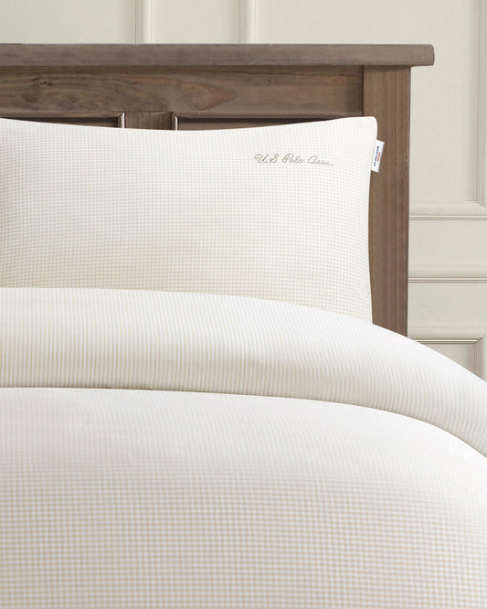 Pure Cotton Check Duvet Set in Oatmeal