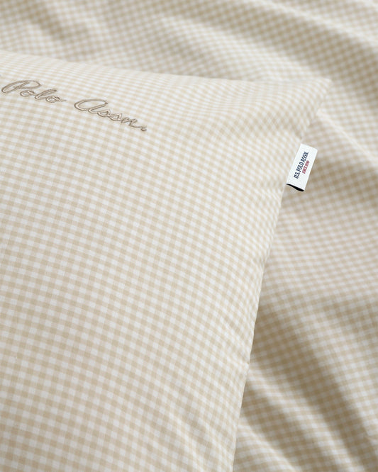 Pure Cotton Check Duvet Set in Oatmeal