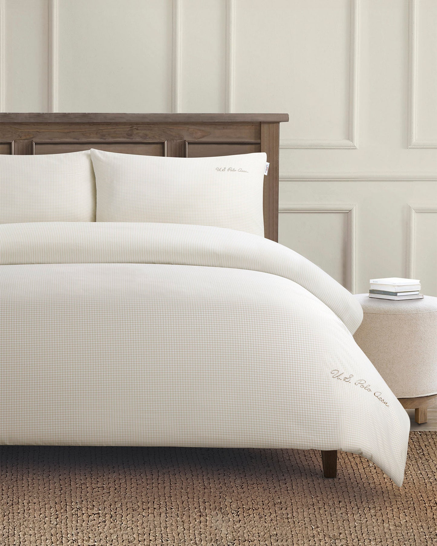 Pure Cotton Check Duvet Set in Oatmeal