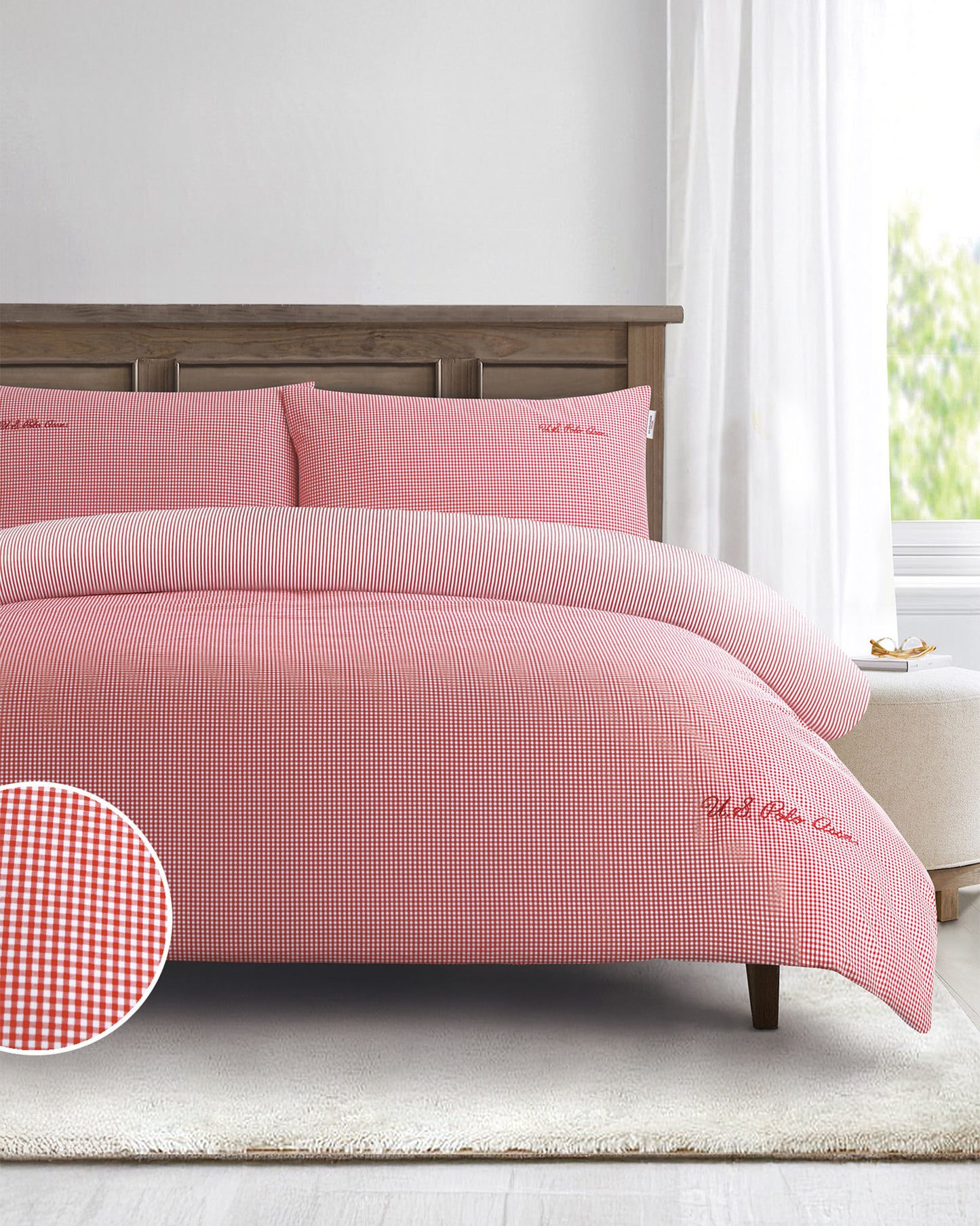 Pure Cotton Check Duvet Set in Haute Red