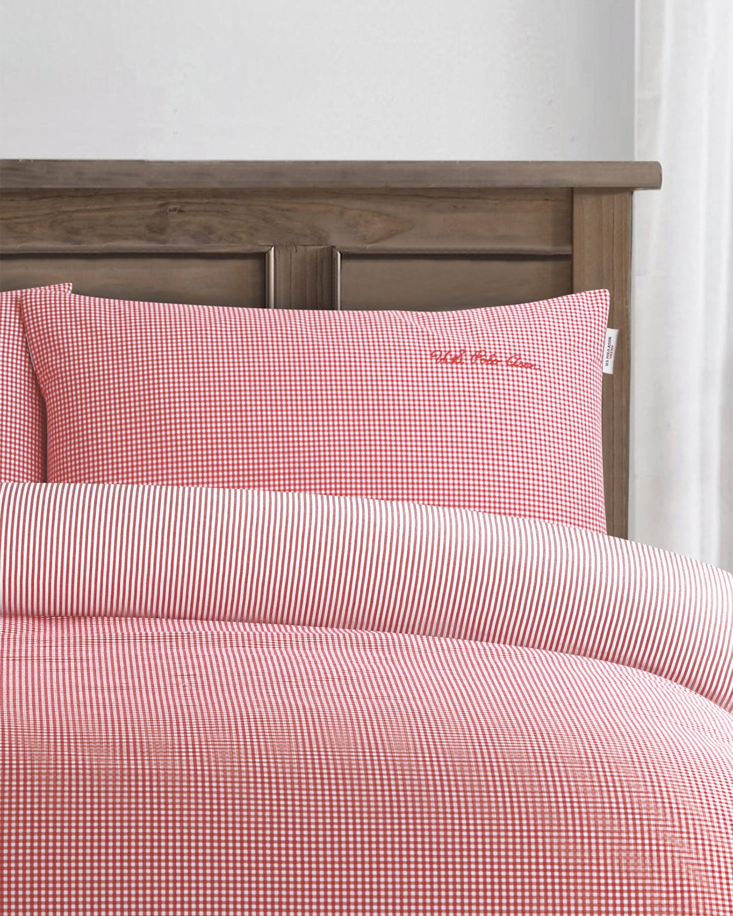 Pure Cotton Check Duvet Set in Haute Red