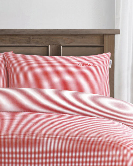 Pure Cotton Check Duvet Set in Haute Red
