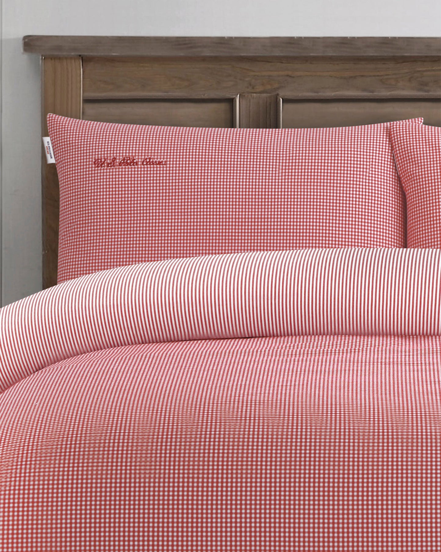 Pure Cotton Check Duvet Set in Haute Red