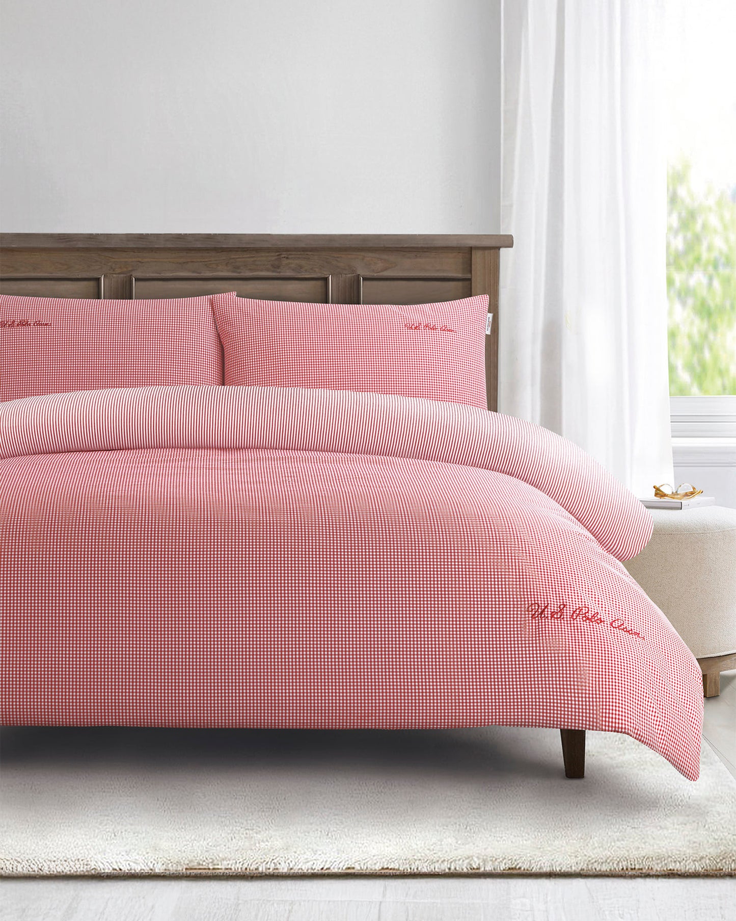 Pure Cotton Check Duvet Set in Haute Red