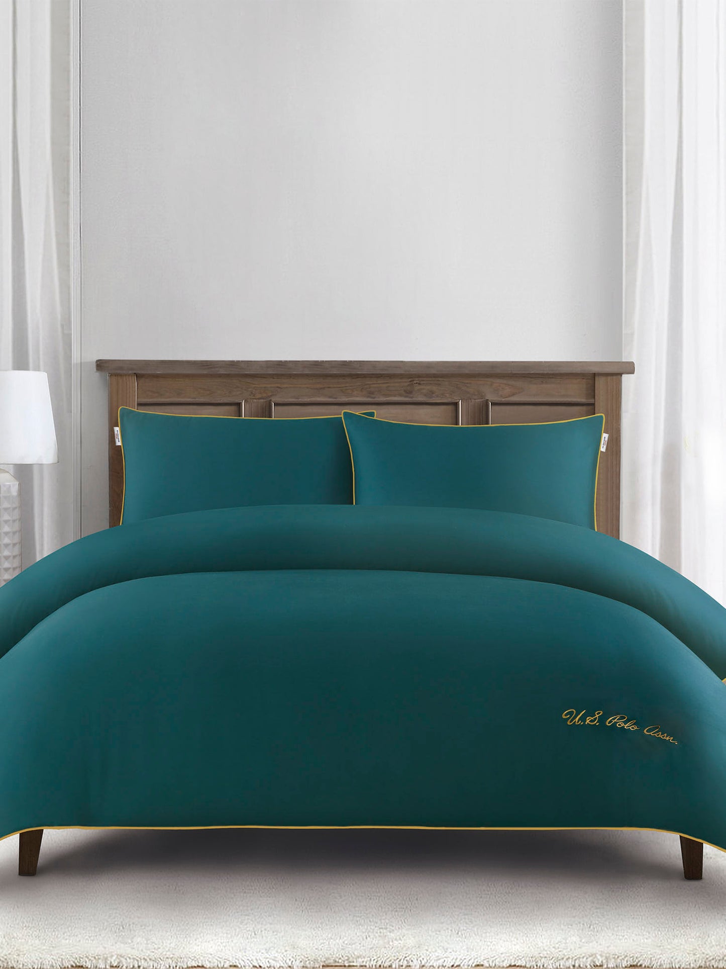 Pure Cotton Piped Duvet Set in Shaded Spruce