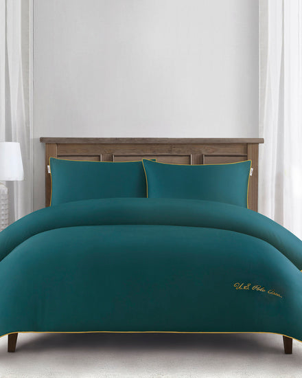 Pure Cotton Piped Duvet Set in Shaded Spruce