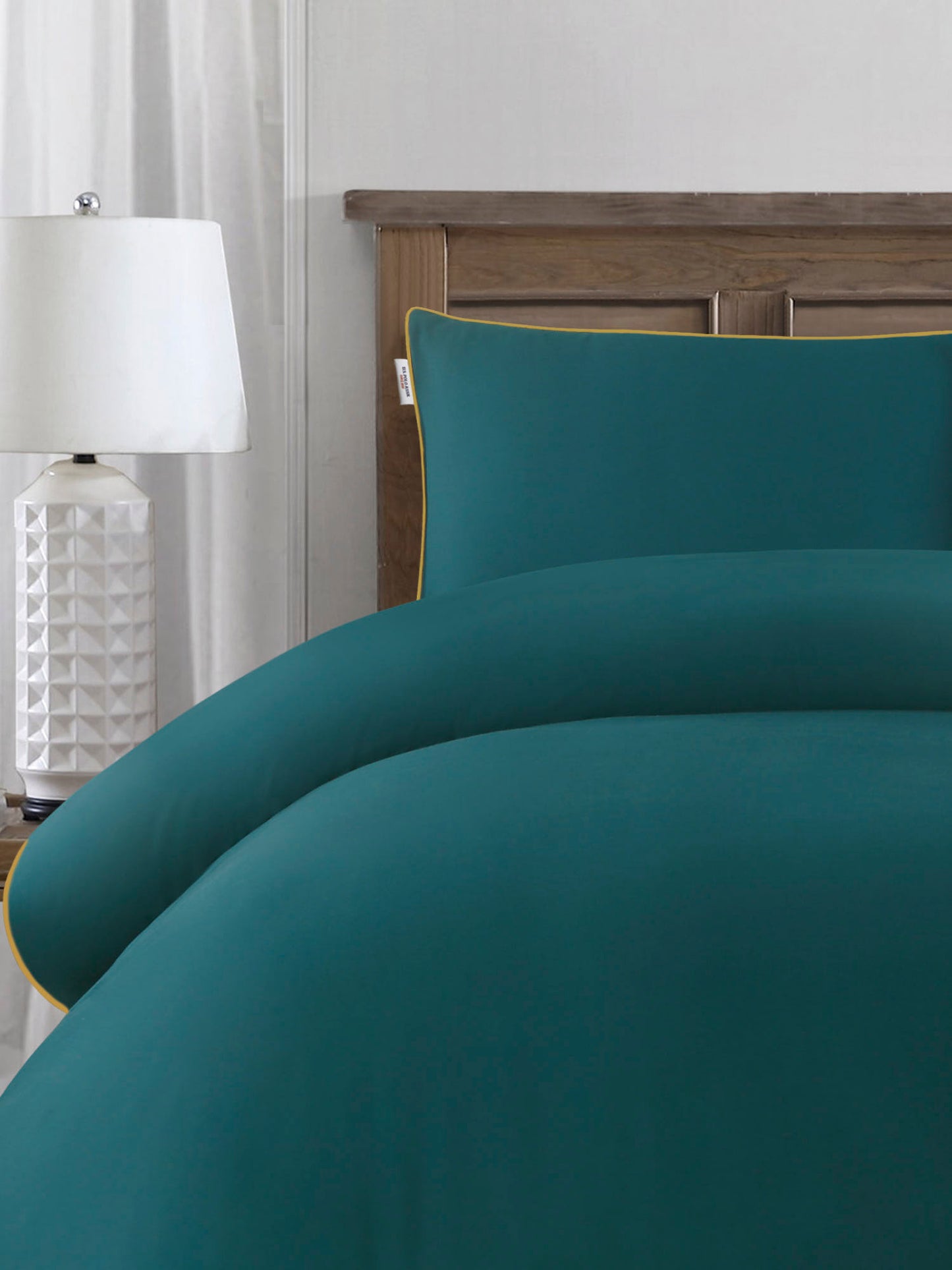 Pure Cotton Piped Duvet Set in Shaded Spruce