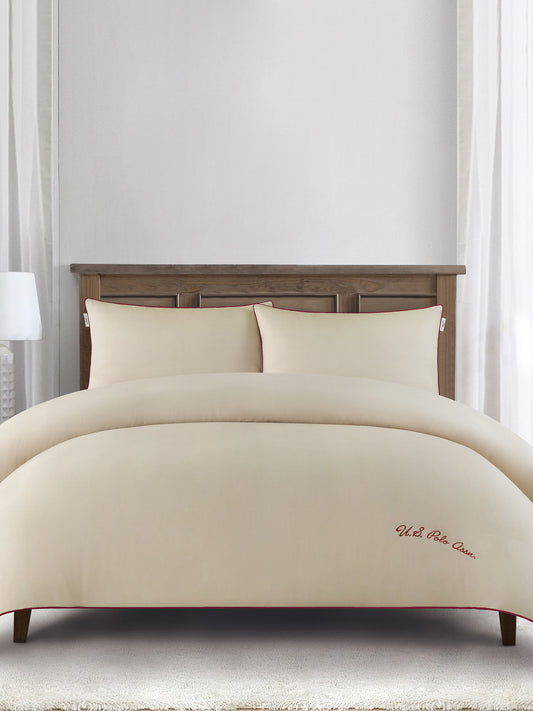 Pure Cotton Piped Duvet Set in Doeskin
