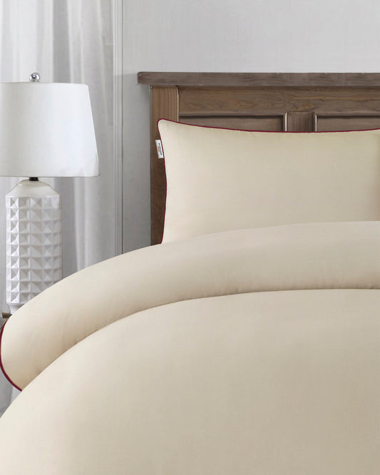 Pure Cotton Piped Duvet Set in Doeskin