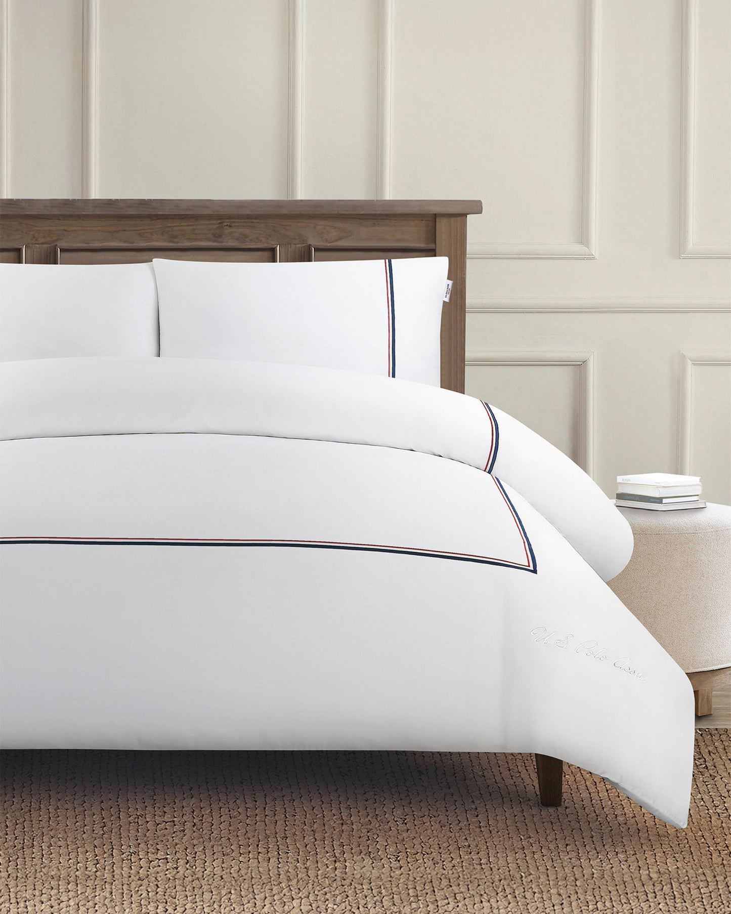 Luxury Cotton Brand Stripe Duvet Set in Bright White