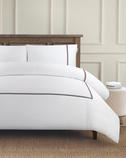 Luxury Cotton Brand Stripe Duvet Set in Bright White