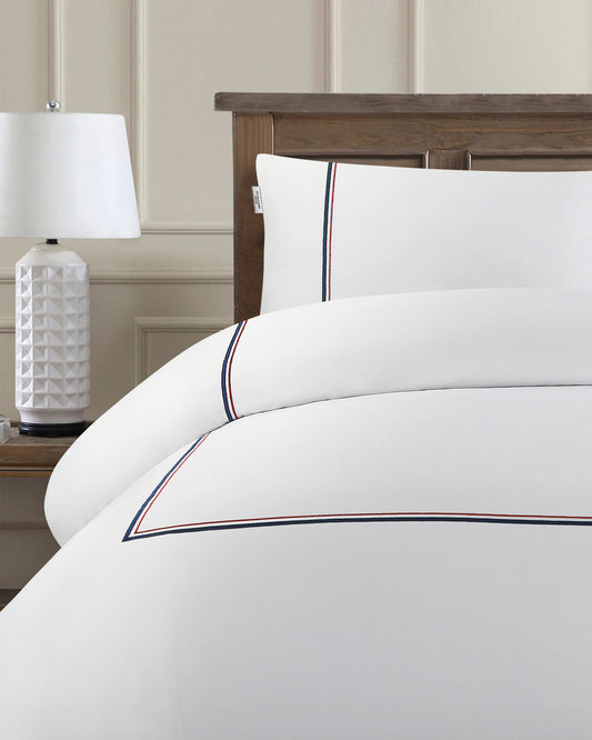 Luxury Cotton Brand Stripe Duvet Set in Bright White