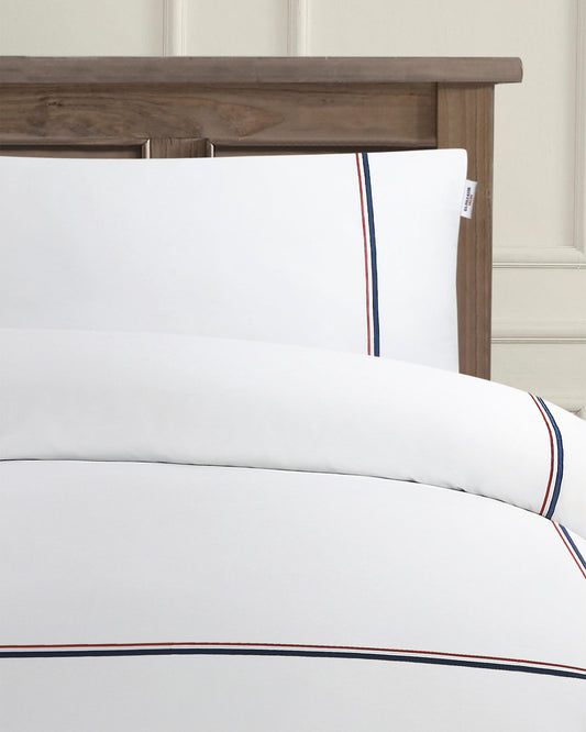 Luxury Cotton Brand Stripe Duvet Set in Bright White
