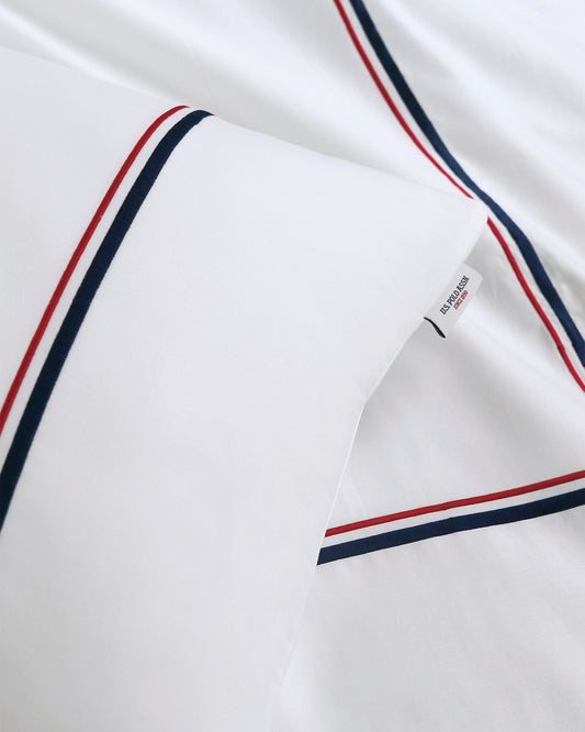 Luxury Cotton Brand Stripe Duvet Set in Bright White