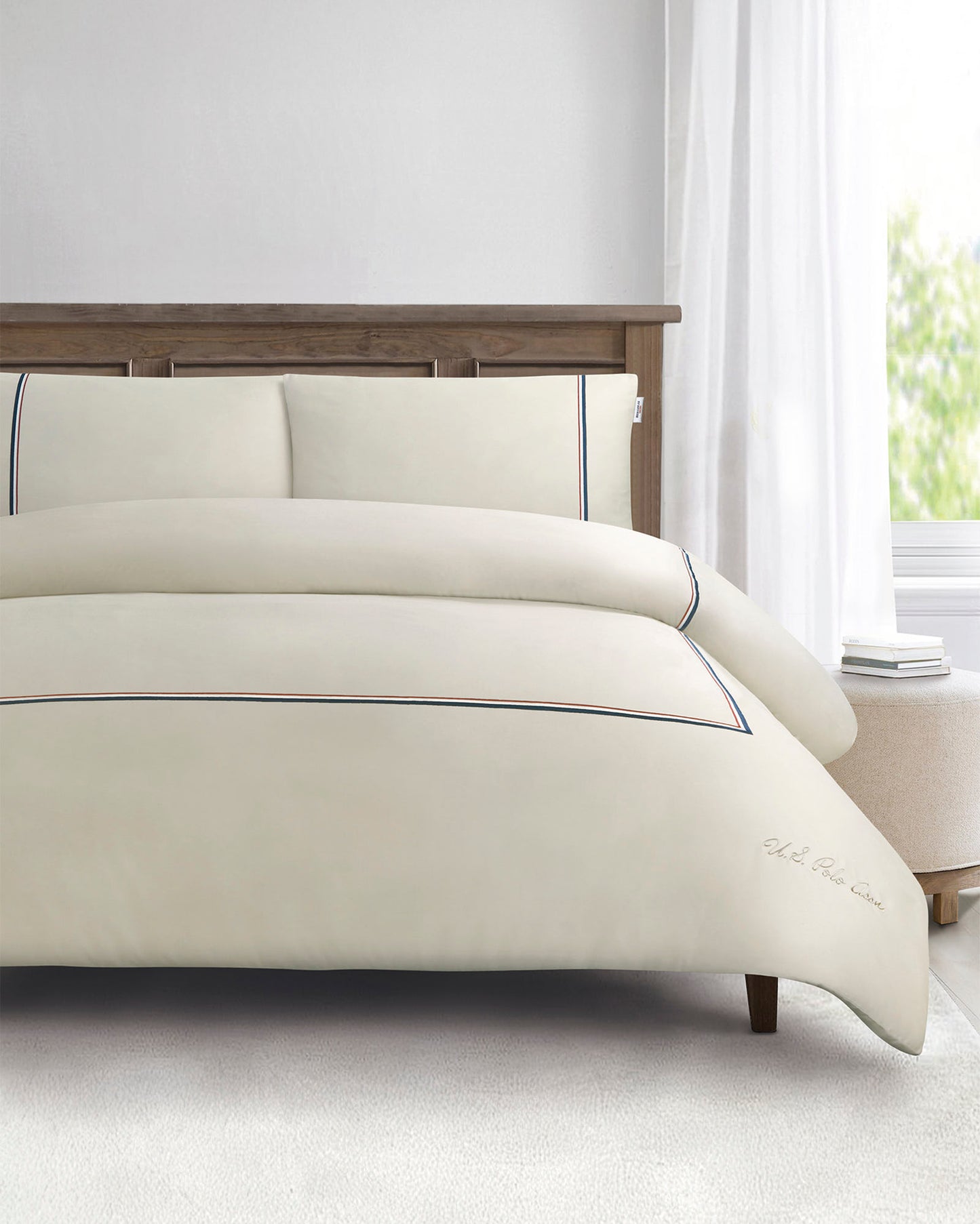 Luxury Cotton Brand Stripe Duvet Set in Oatmeal