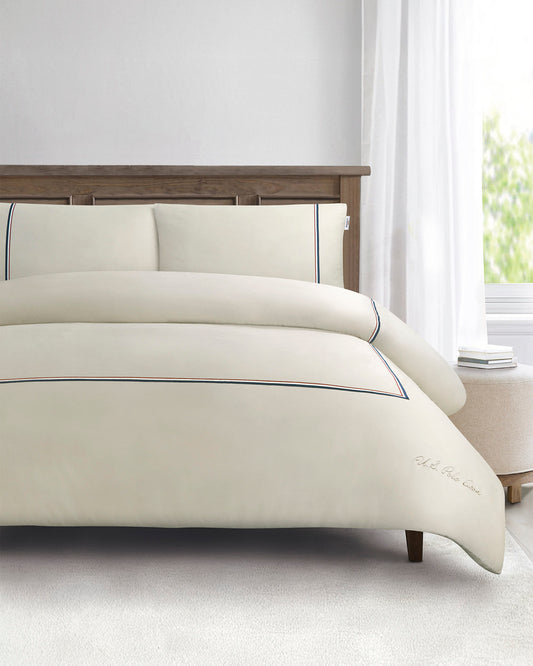 Luxury Cotton Brand Stripe Duvet Set in Oatmeal