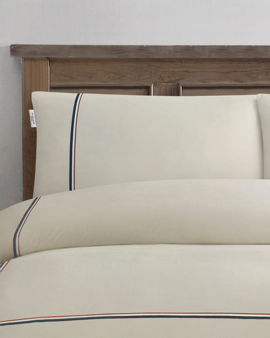 Luxury Cotton Brand Stripe Duvet Set in Oatmeal