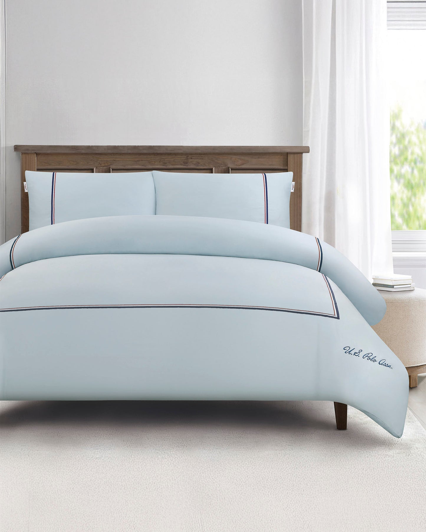 Luxury Cotton Brand Stripe Duvet Set in Ballard Blue