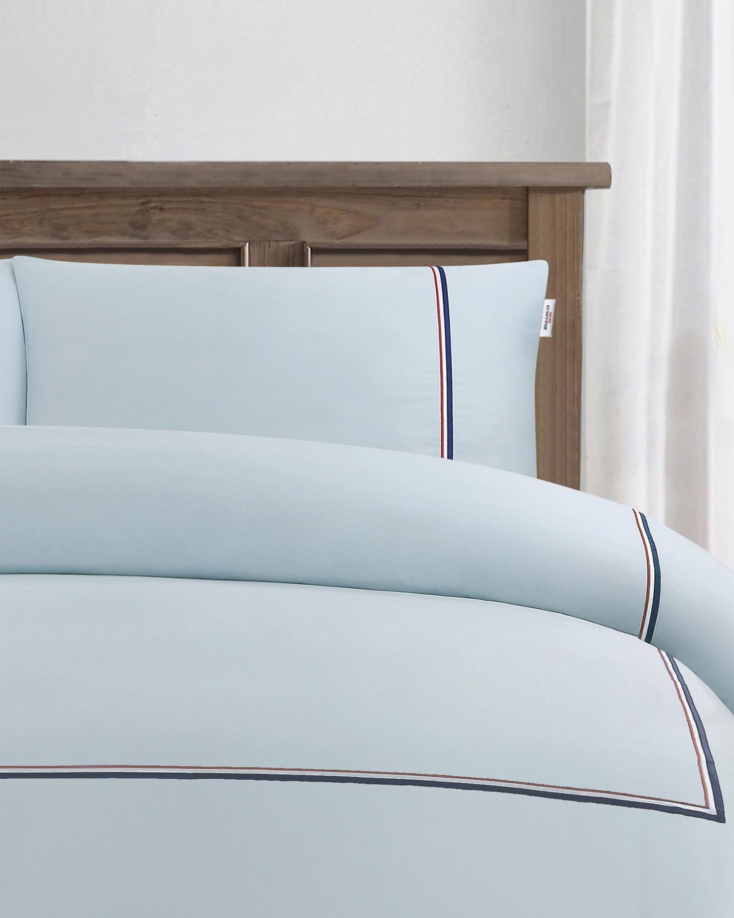 Luxury Cotton Brand Stripe Duvet Set in Ballard Blue