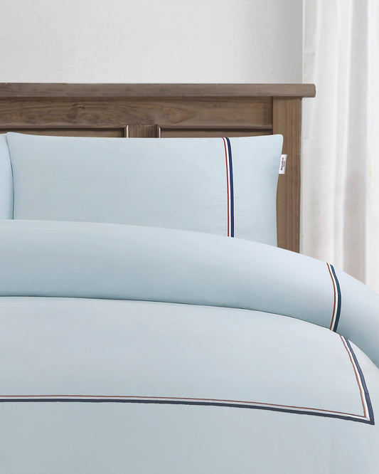 Luxury Cotton Brand Stripe Duvet Set in Ballard Blue