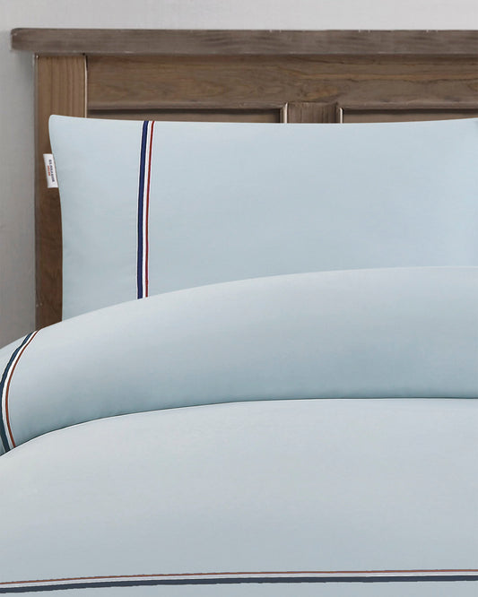 Luxury Cotton Brand Stripe Duvet Set in Ballard Blue