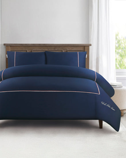 Luxury Cotton Brand Stripe Duvet Set in Navy Iris