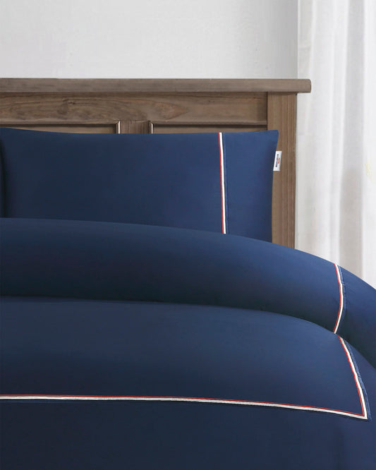 Luxury Cotton Brand Stripe Duvet Set in Navy Iris