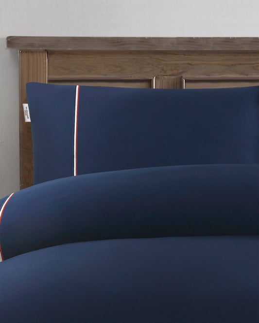 Luxury Cotton Brand Stripe Duvet Set in Navy Iris