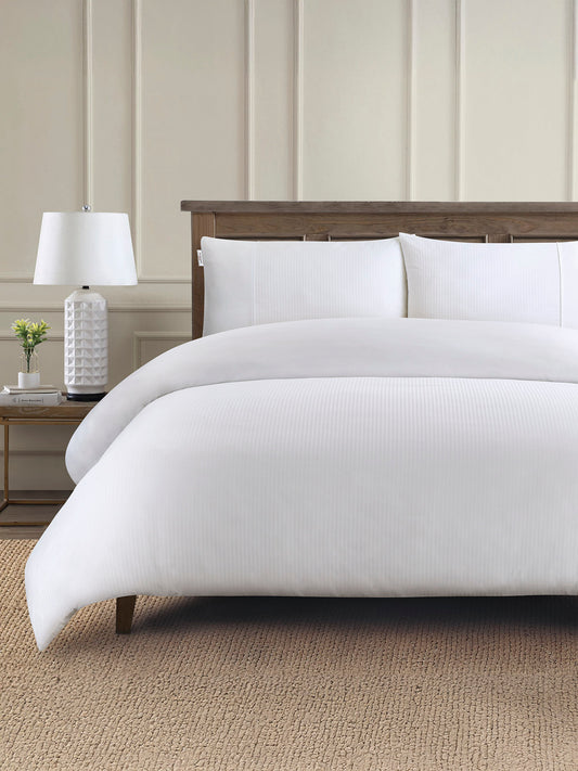 Pure Cotton Dobby Stripe Duvet Set in Bright White