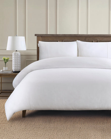 Pure Cotton Dobby Stripe Duvet Set in Bright White