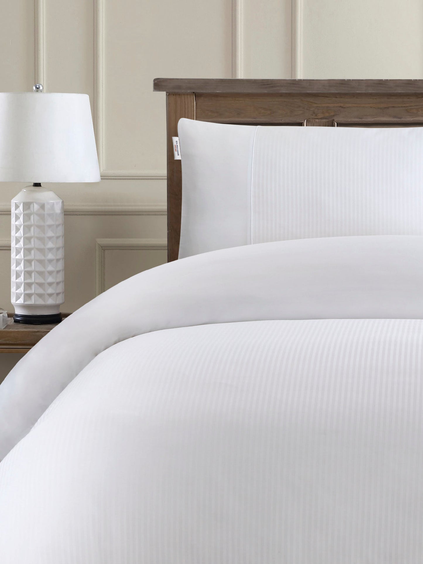 Pure Cotton Dobby Stripe Duvet Set in Bright White